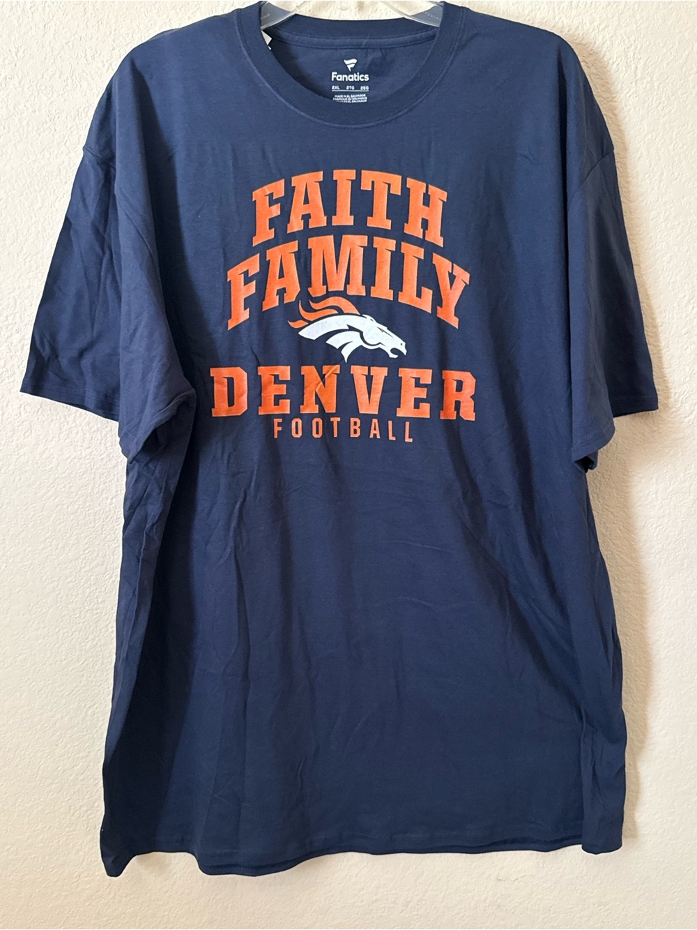 Fanatics Denver Broncos NFL T-Shirt “Faith Family Denver Football” Navy 2XL NWT